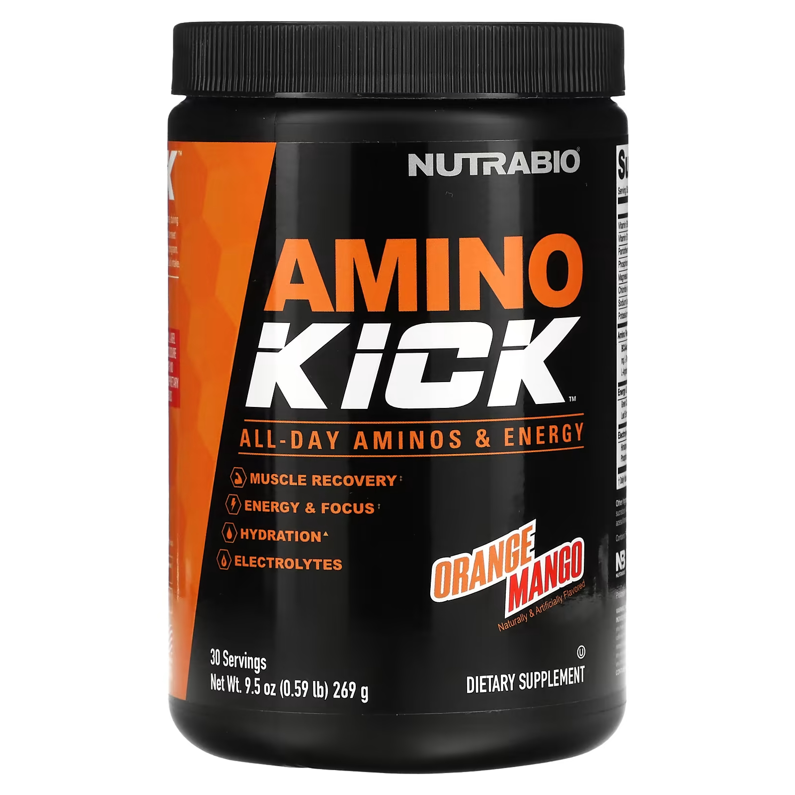 Пищевая добавка NutraBio Amino Kick апельсин и манго, 269 г nutrabio labs amino kick голубая малина 269 г 0 59 фунта