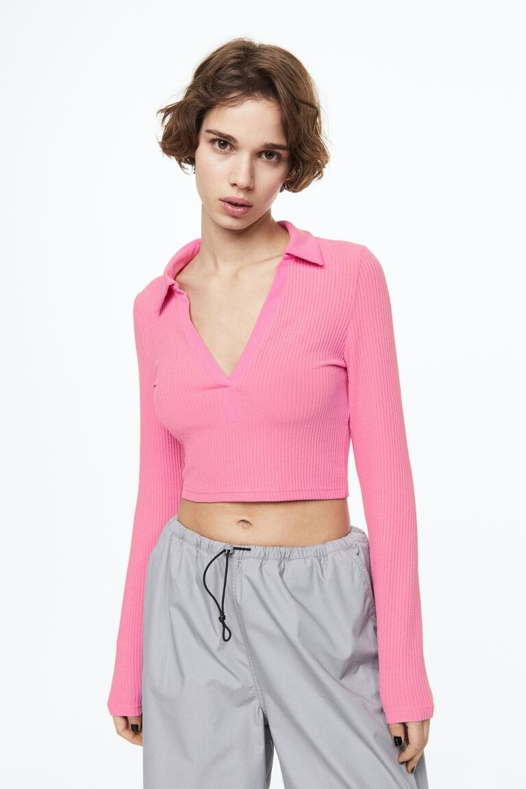 

Топ в рубчик с воротником H&M