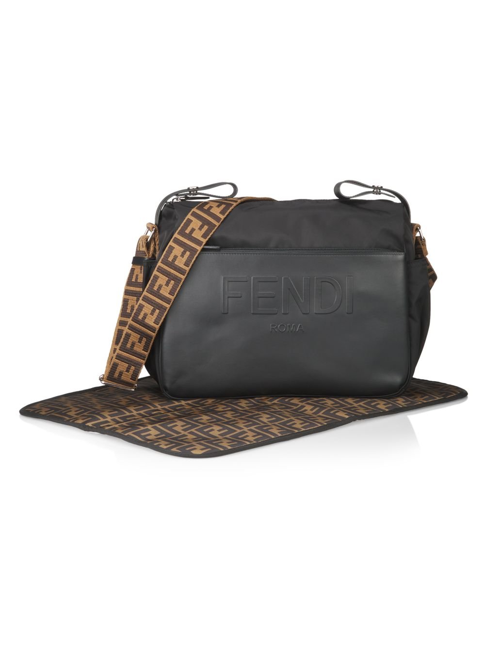 

Сумка для подгузников с логотипом и коврик для пеленания Fendi, черный