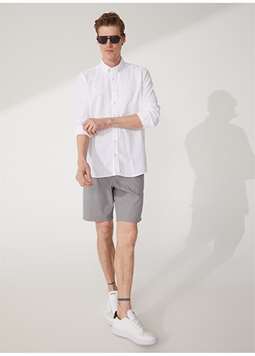 

Белая мужская рубашка Slim Fit с воротником на пуговицах Altınyıldız Classic