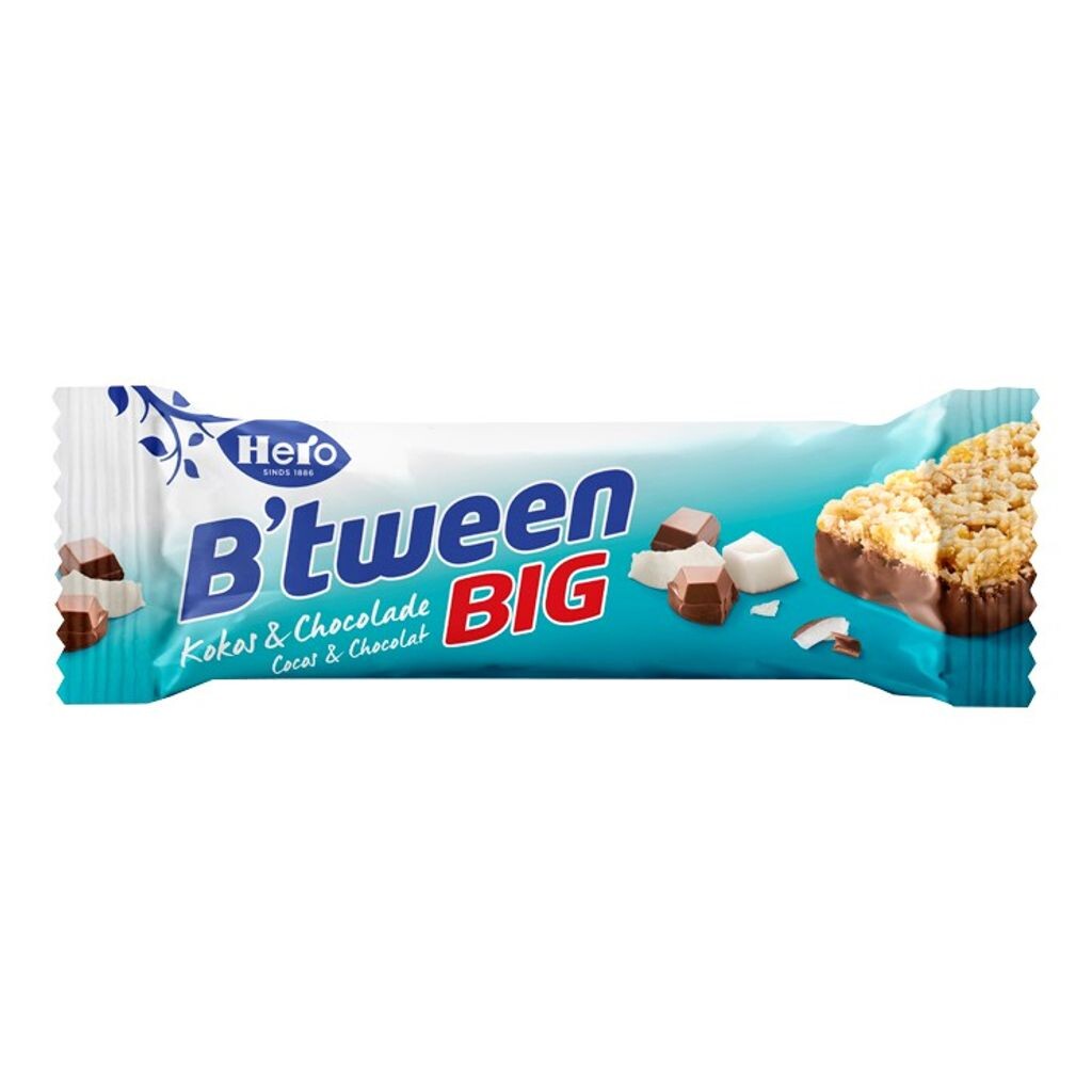 

Большой батончик Hero In Between с кокосовым зерном, кокосом и молочным шоколадом, 24 батончика по 50 грамм