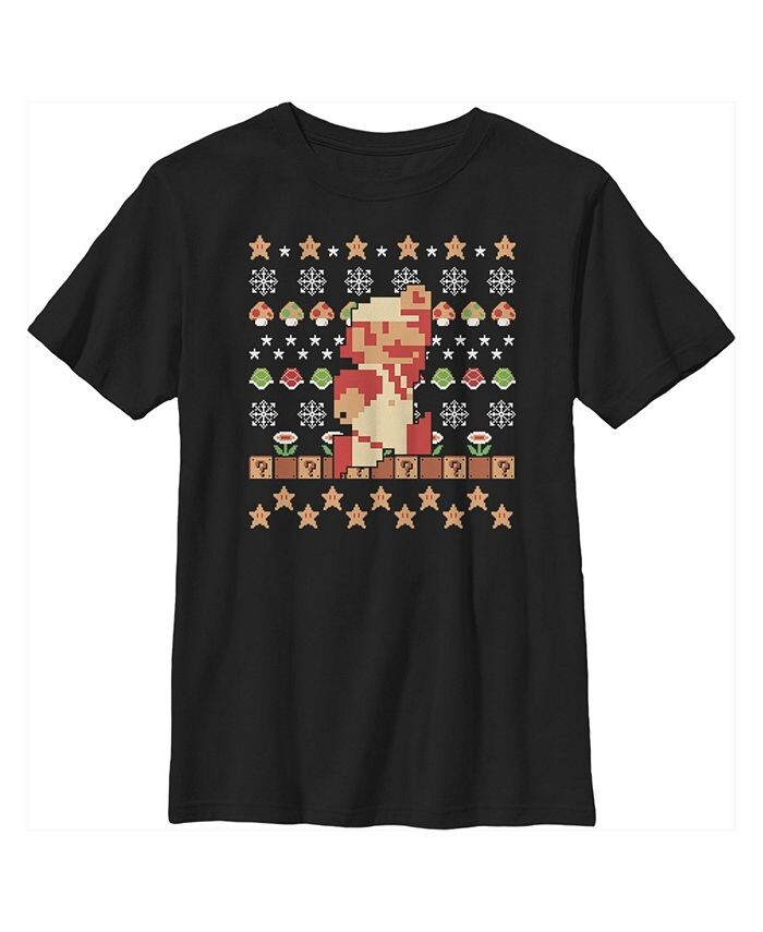 

Детская футболка Ugly Christmas Super Mario Pixel для мальчика Nintendo, черный