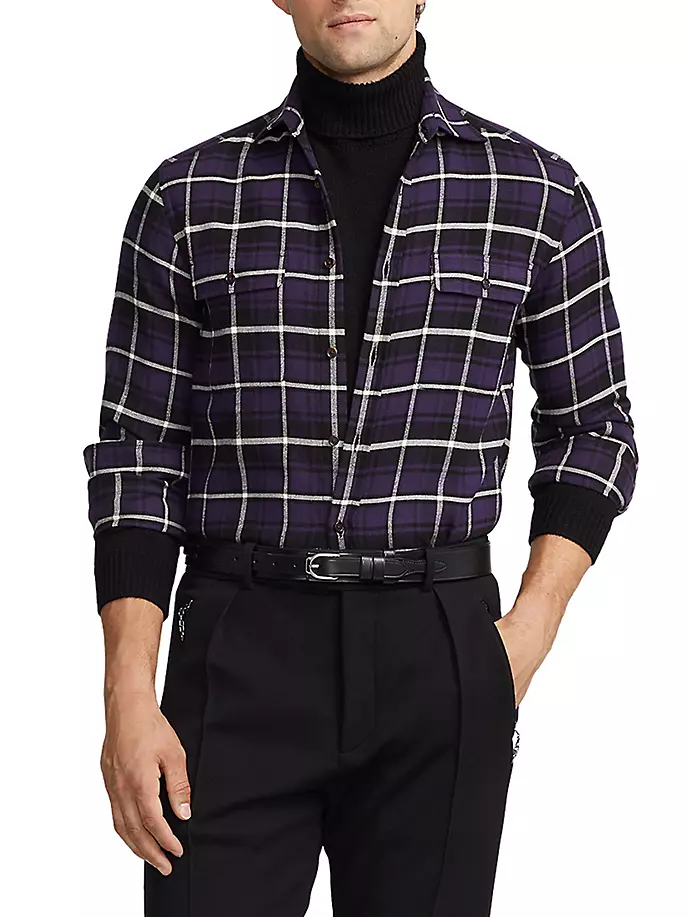 

Рубашка на пуговицах из фланелевой саржи Ralph Lauren Purple Label, фиолетовый