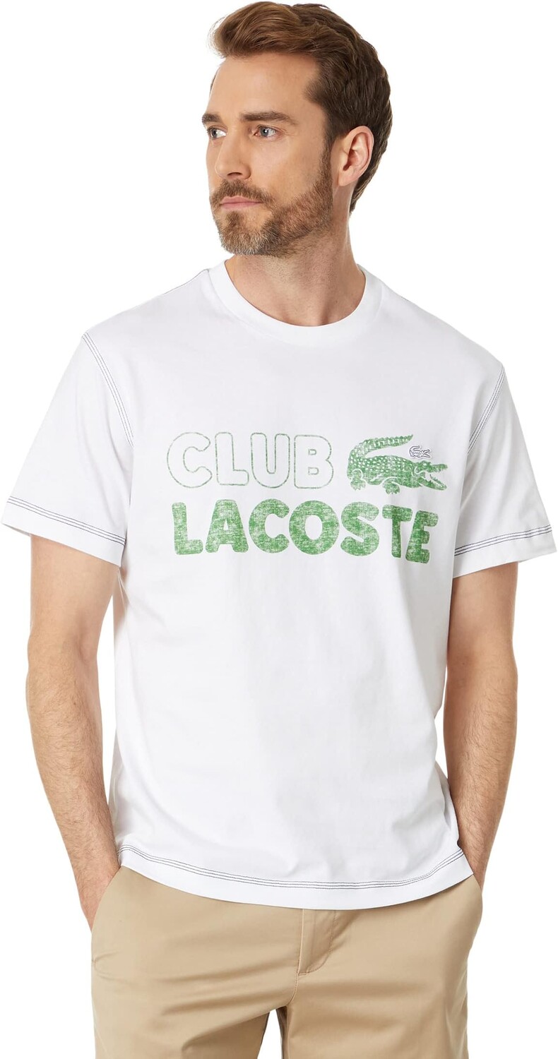

Футболка свободного кроя с короткими рукавами и графикой Lacoste, белый