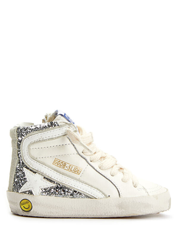 

Детские кожаные кроссовки со звездочками Golden Goose, серебряный
