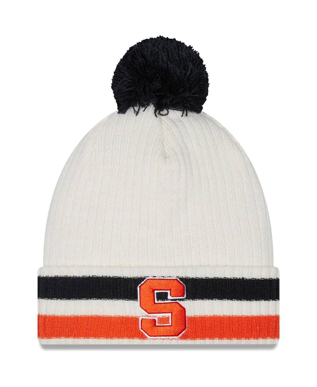 

Мужская белая вязаная шапка с манжетами и помпоном в стиле ретро Syracuse Orange New Era