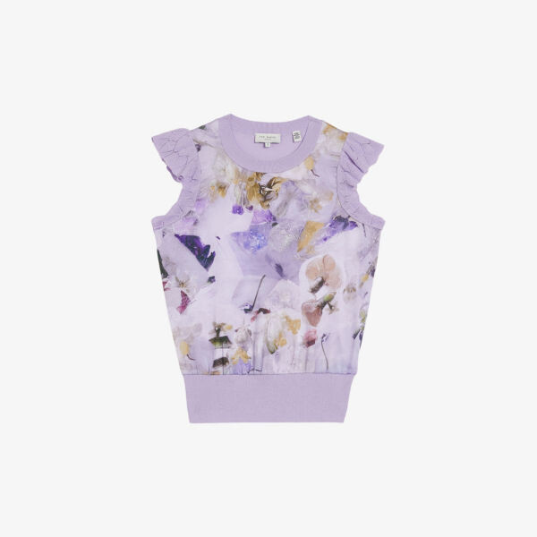 

Тканый топ с оборками на плечах и цветочным принтом Ted Baker, сиреневый