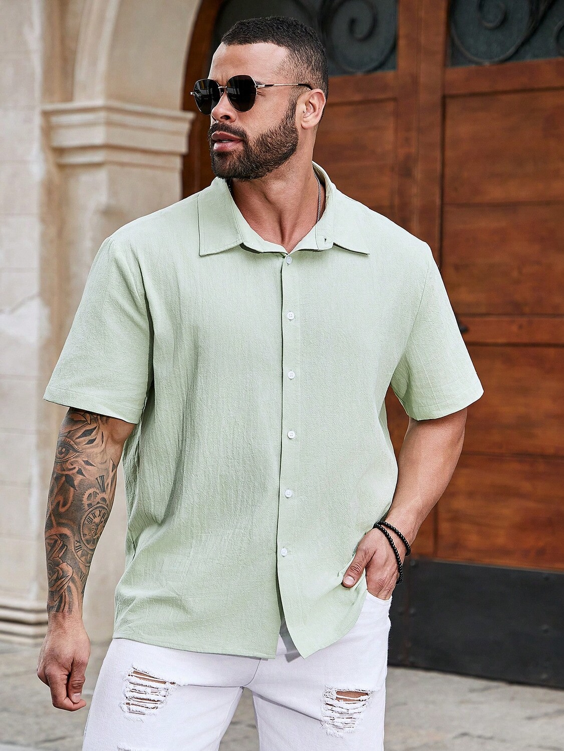 

Рубашка мужская Manfinity Homme с коротким рукавом, зеленый