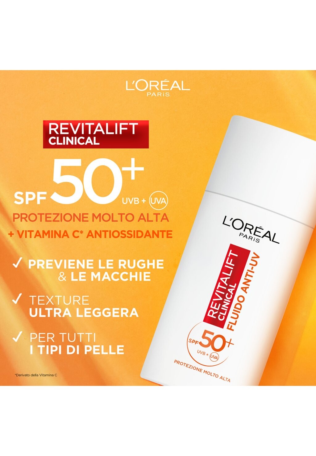 

Дневной крем Revitalift Clinical Fluido AntiпрозрачныйUv Spf50+ Protezione Molto Alta + Vitamina C Antiossidante, 50 Ml L'Oréal, прозрачный