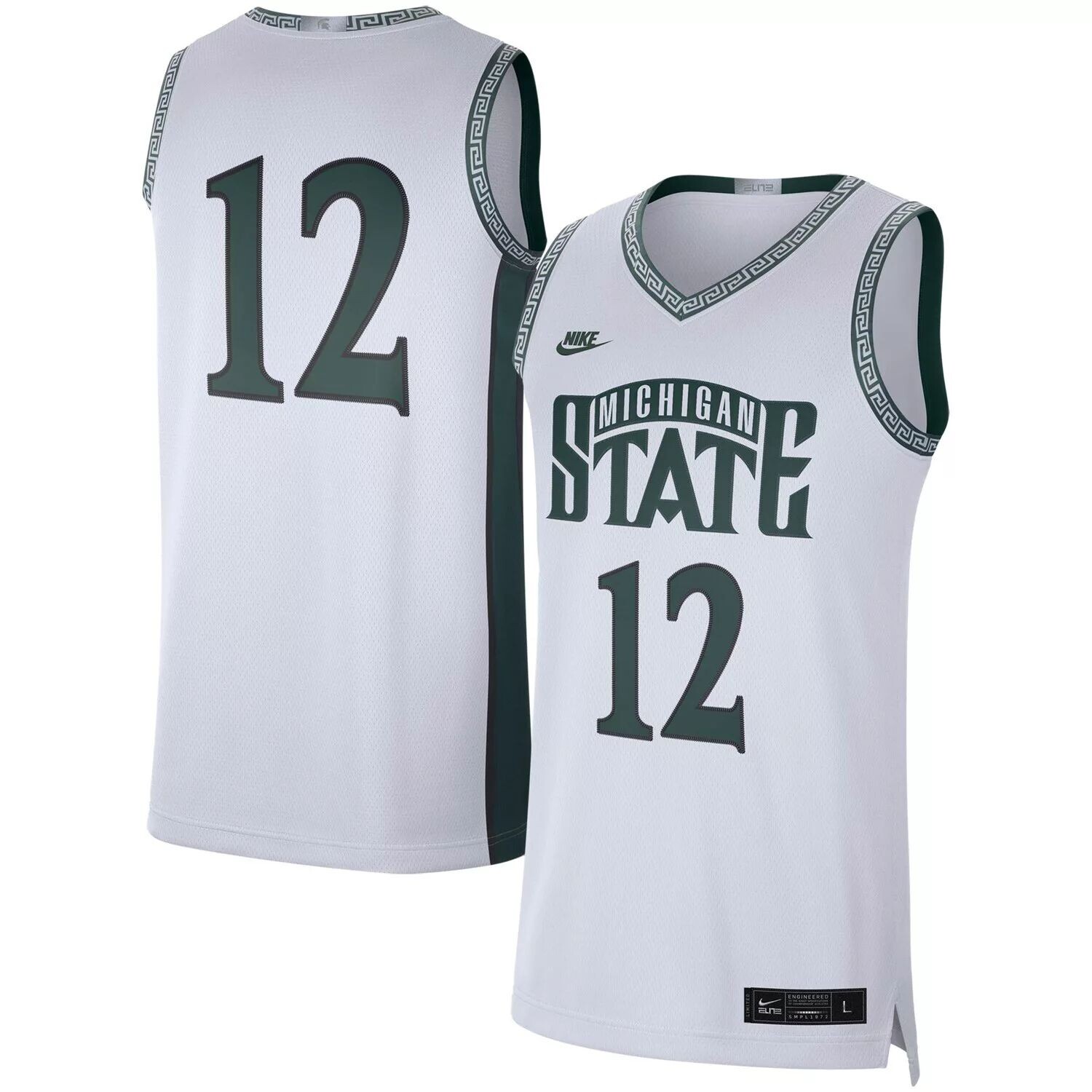 

Мужская белая баскетбольная футболка в стиле ретро № 12 Michigan State Spartans Limited Nike, Белый