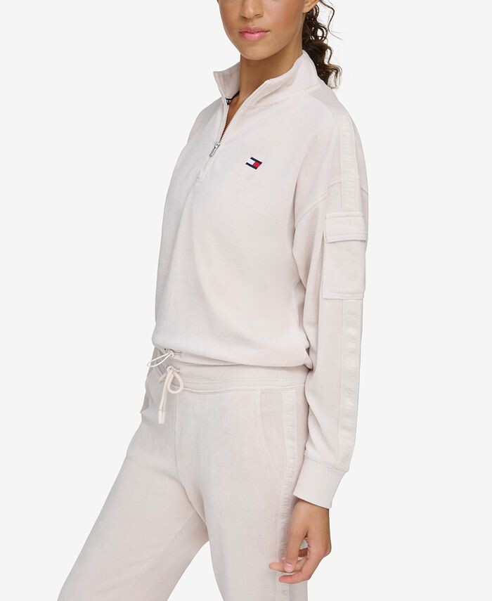 

Женский укороченный велюровый пуловер Tommy Hilfiger, серый