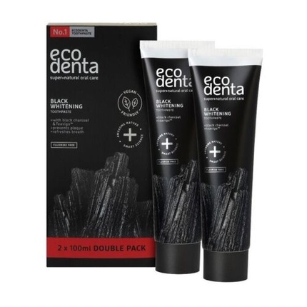 цена Зубная паста с черным углем Натуральная паста 2X100 мл, Eco Denta