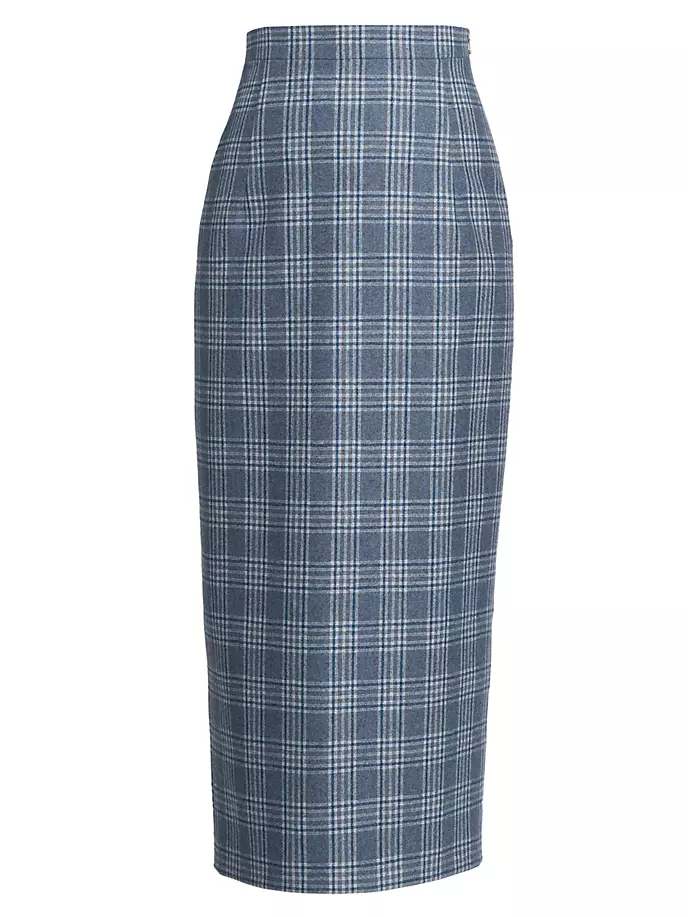 

Юбка-миди в клетку из смесовой шерсти Thom Browne, синий