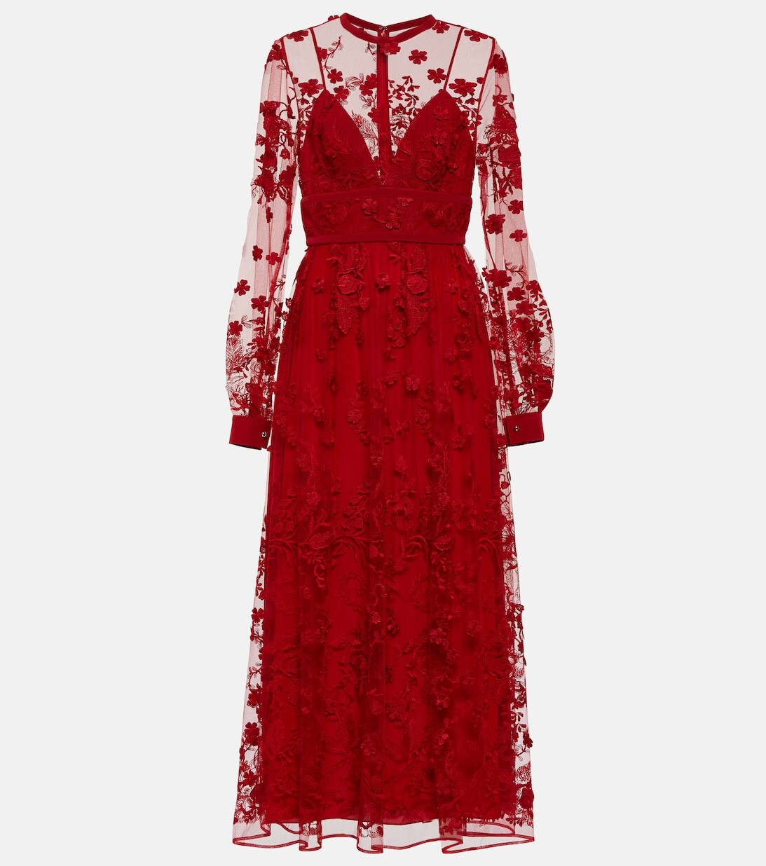 

Платье из тюля с вышивкой ELIE SAAB, красный