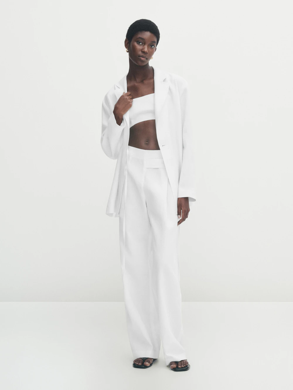 

Широкие брюки из вощеного льна с хлопком на кнопках Massimo Dutti, белый