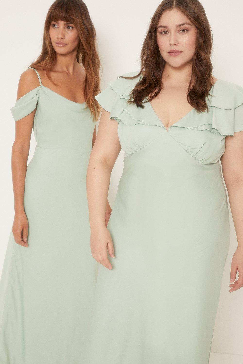 Атласное платье мидакси с оборками и оборками Curve Oasis, зеленый фото