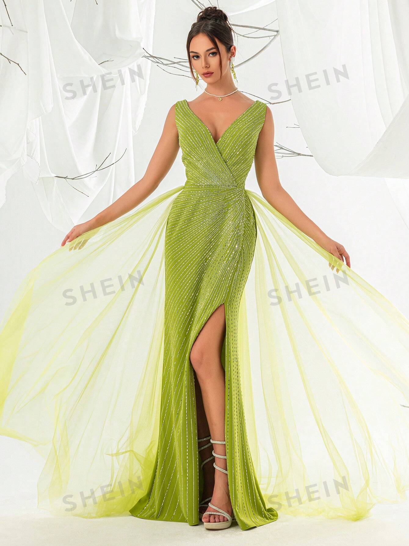 Женское платье во французском стиле с хрустальными украшениями, зеленый женское однотонное платье во французском стиле
