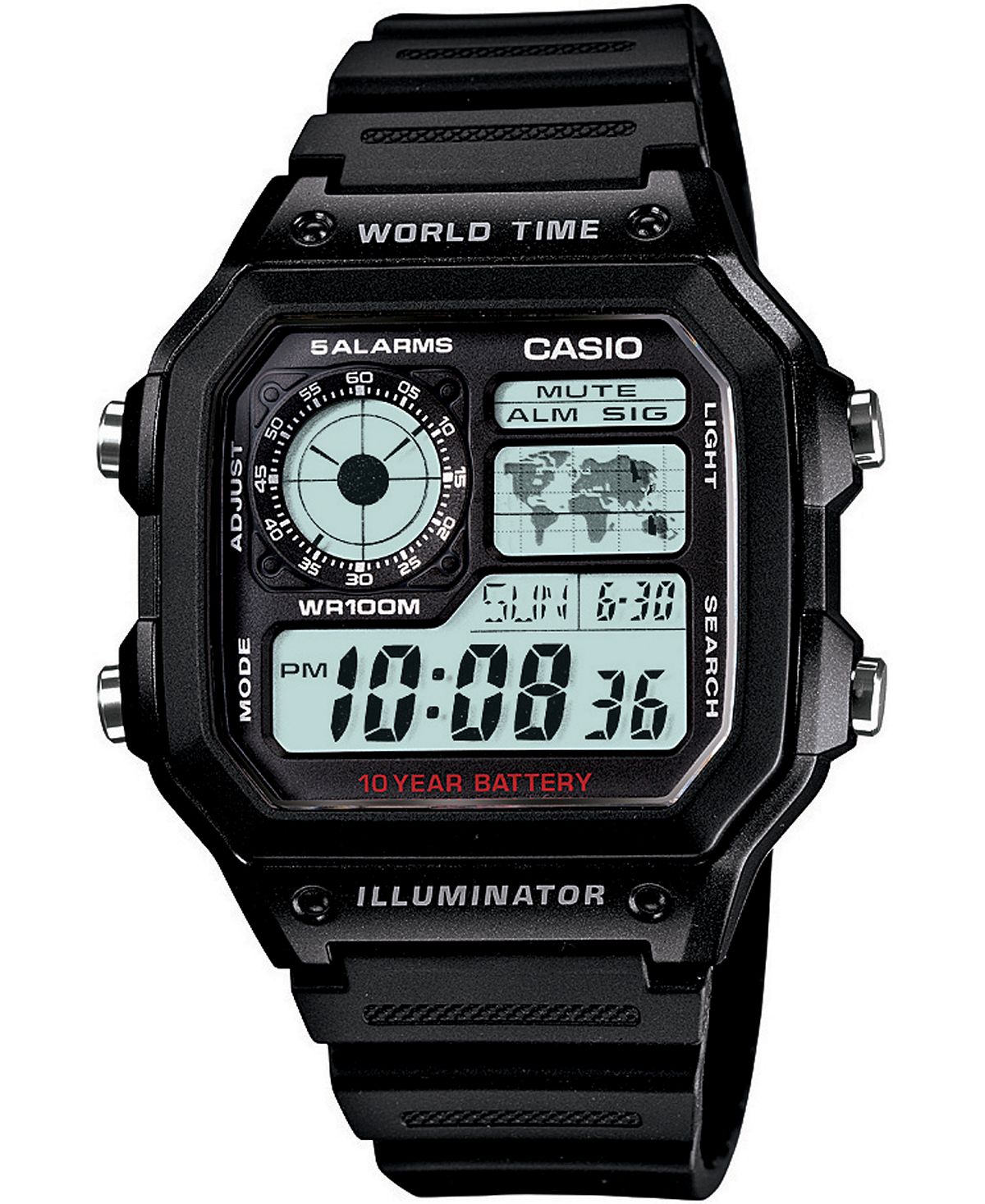 цена Унисекс цифровые часы с черным полимерным ремешком, 39,5 мм Casio