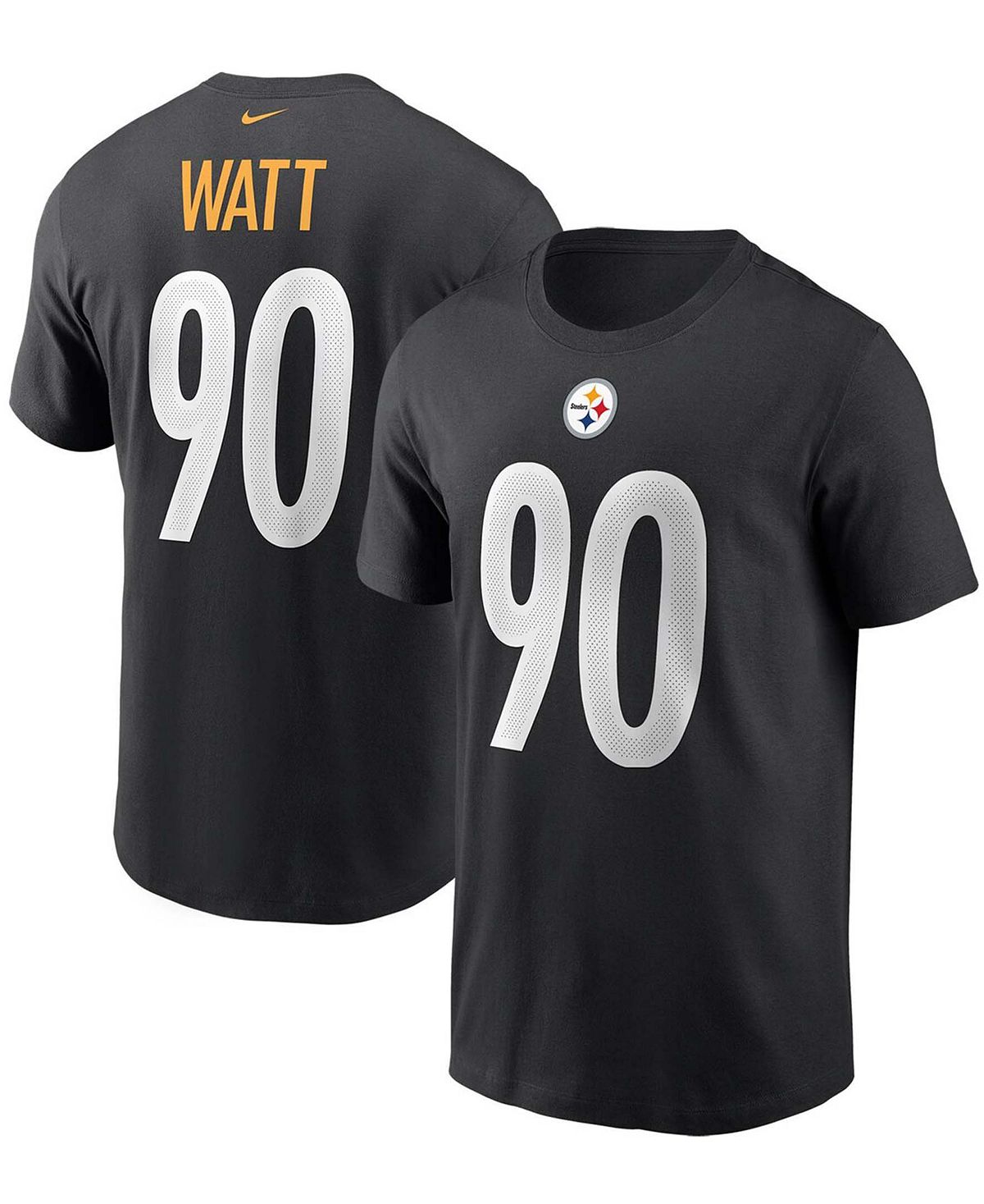 Мужской Ти Джей Черная футболка с именем и номером Watt Pittsburgh Steelers Nike