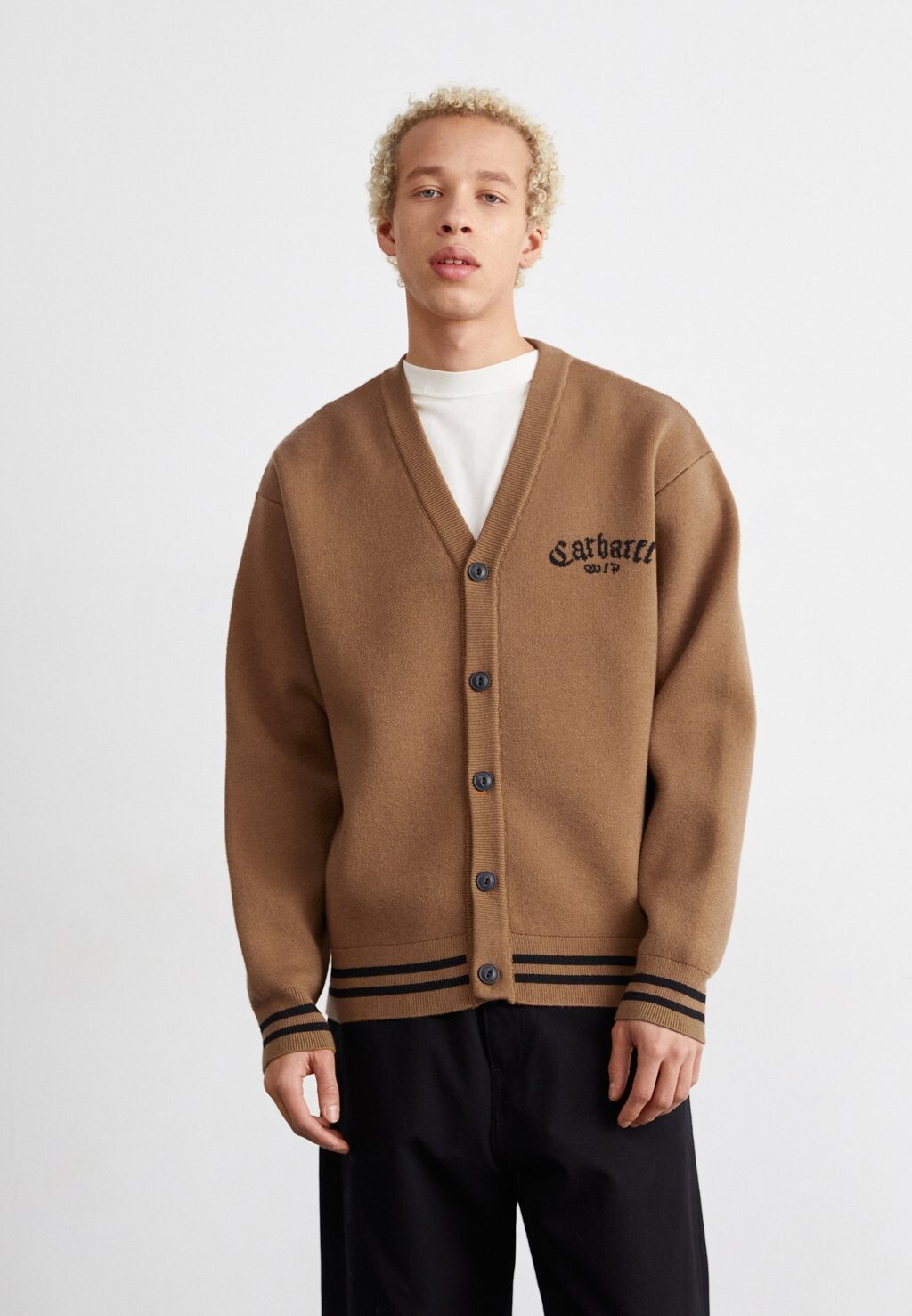 кардиган carhartt wip onyx knit цвет black Кардиган ONYX CARDIGAN Carhartt WIP, цвет hamilton brown/black