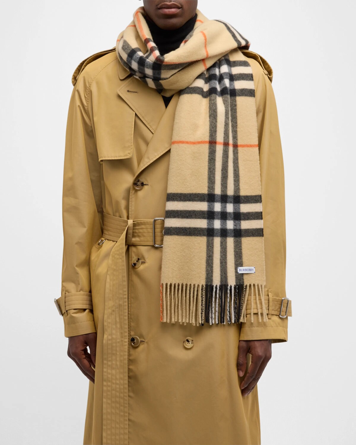 

Мужской кашемировый шарф в гигантскую клетку Burberry, цвет Sand