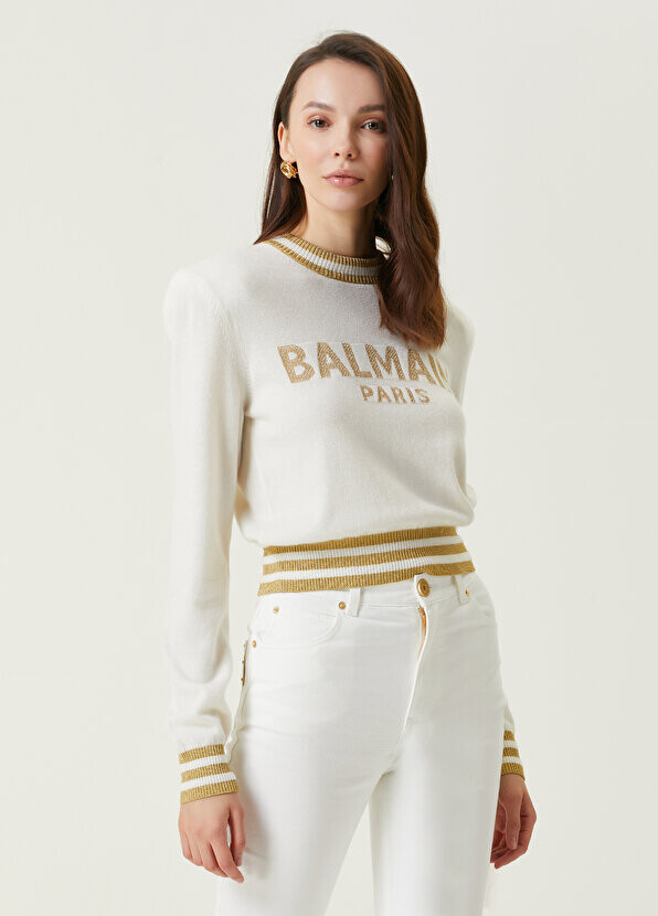 

Белый шерстяной свитер Balmain
