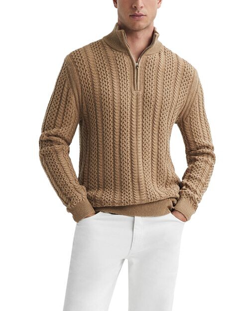 

Вязаный свитер с полумолнией Bantham REISS, цвет Tan/Beige