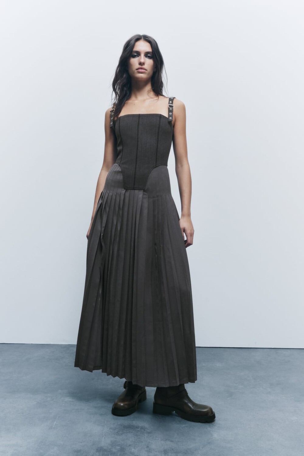 

Плиссированное платье-бюстье ZARA, серый