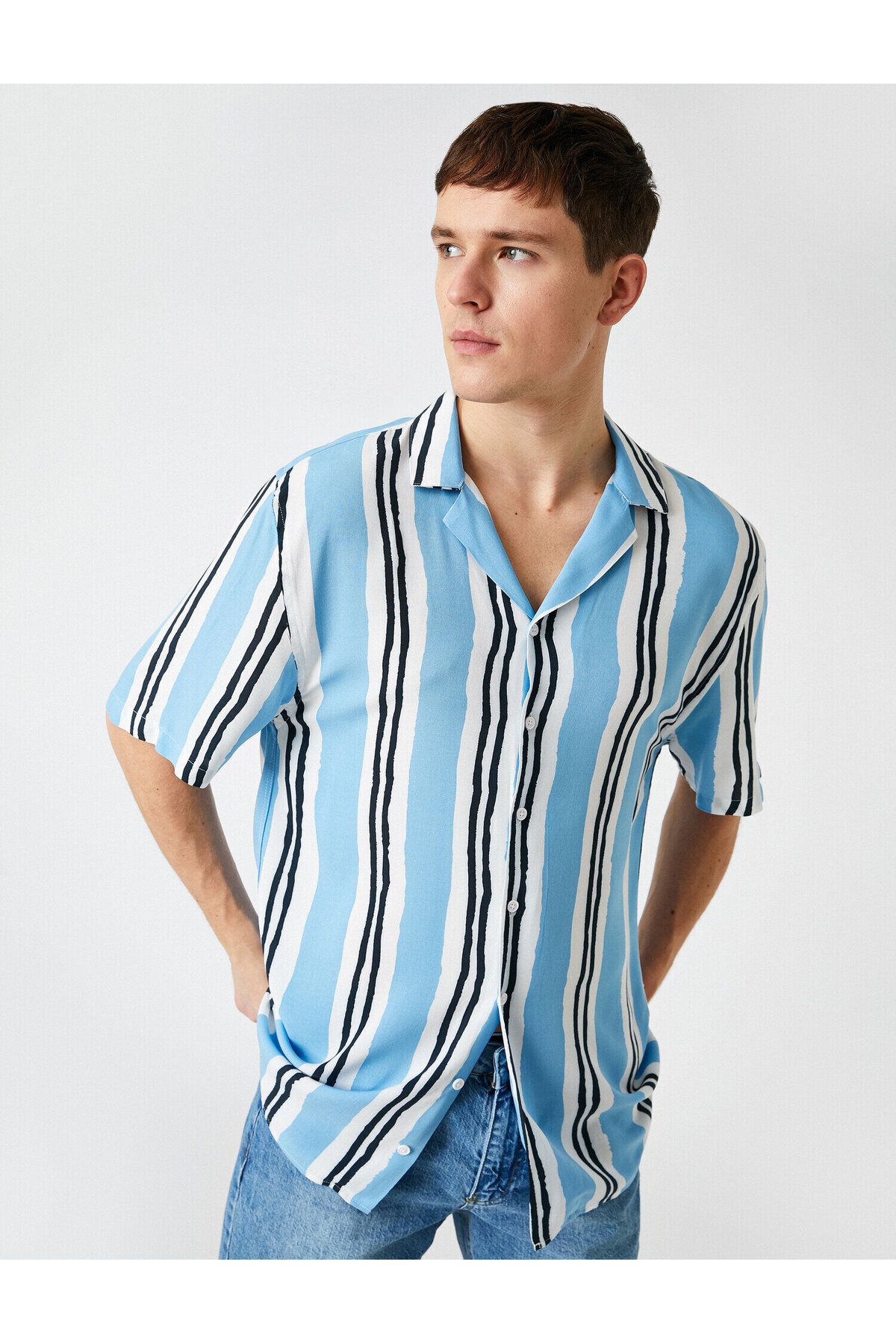 Полосатая летняя рубашка с коротким рукавом Koton, синий
