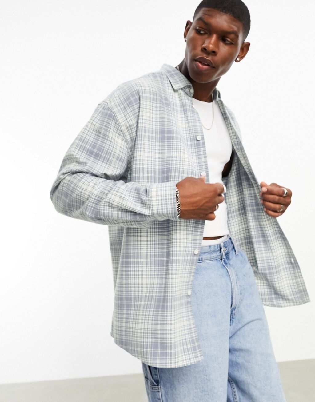 

Синяя рубашка в клетку оверсайз в клетку 90-х годов ASOS DESIGN