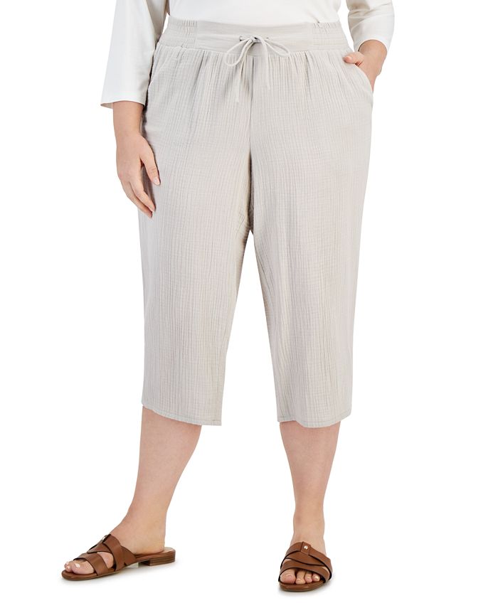 Укороченные брюки больших размеров из марли JM Collection, тан/бежевый