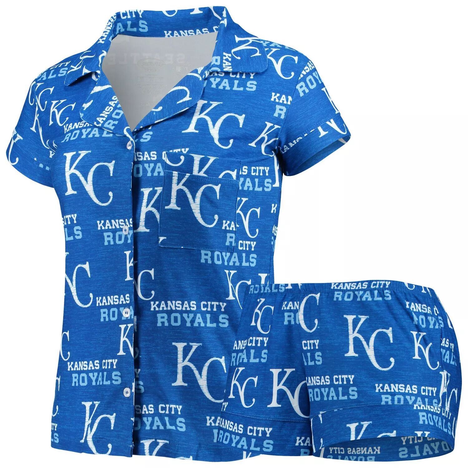

Женский комплект для сна на пуговицах и шортах с принтом Concepts Sport Royal Kansas City Royals Zest