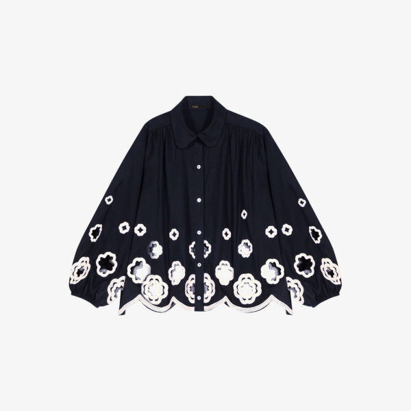 

Рубашка свободного кроя из хлопка clover ажурной вязки крючком Maje, цвет noir / gris