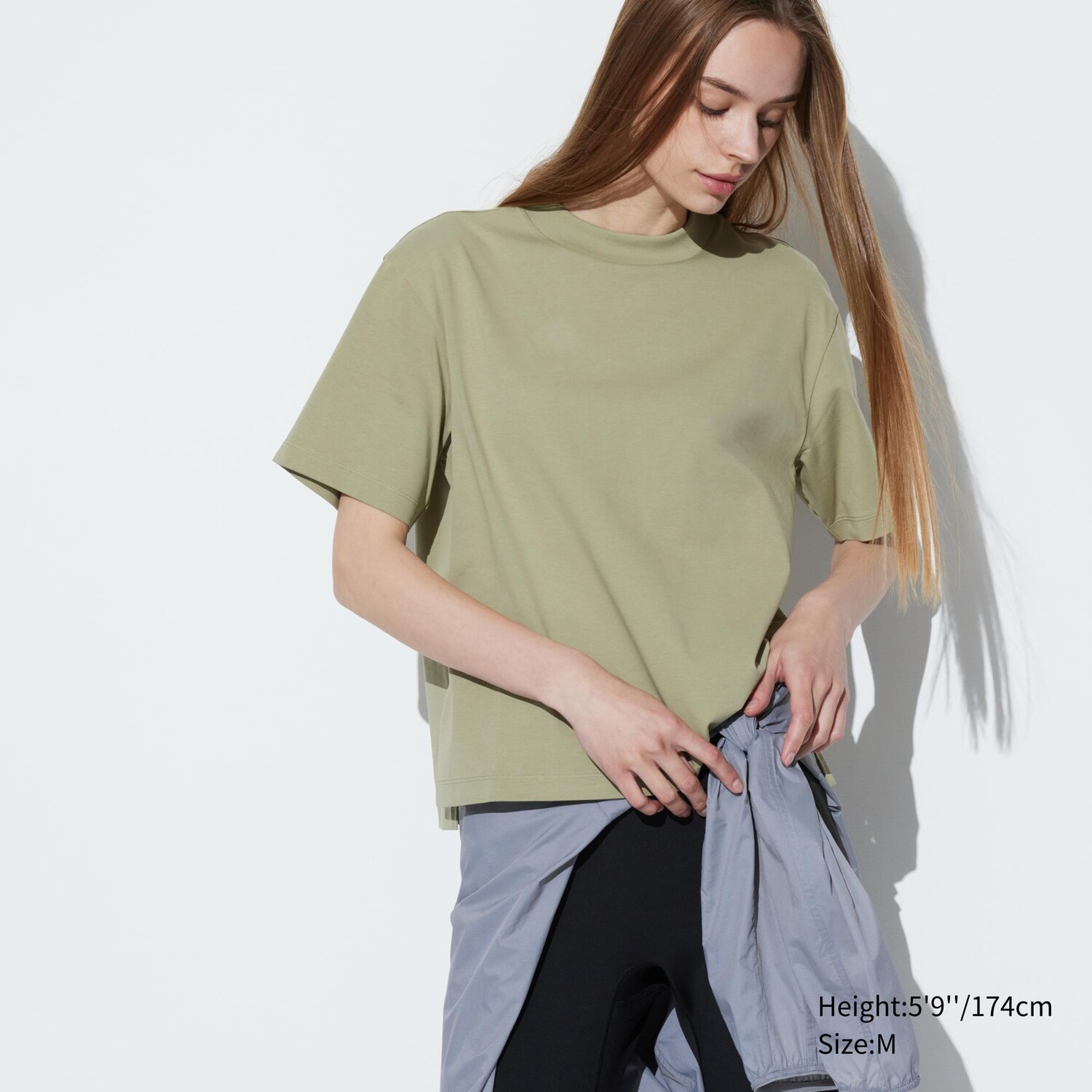 Футболка хлопковая Uniqlo Airism с короткими рукавами, зеленый комплект uniqlo airism из смесового хлопка с короткими рукавами светло зеленый