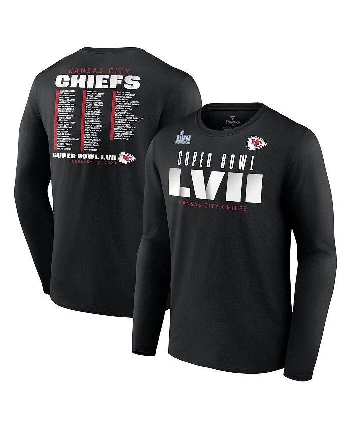 

Мужская черная футболка с длинным рукавом с фирменным логотипом Kansas City Chiefs Super Bowl LVII Varsity Roster Fanatics, черный