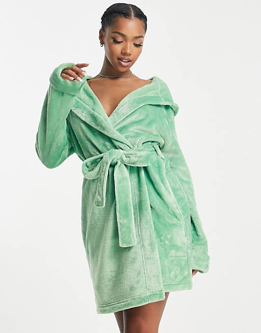 

Зеленый мини-халат из супермягкого флиса ASOS DESIGN