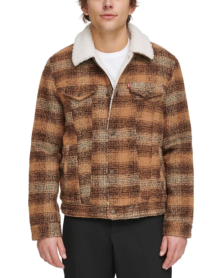 Куртка Levi's Varsity Two-Pocket Wool Blend/Faux Leather, цвет Brown Plaid (BOM)