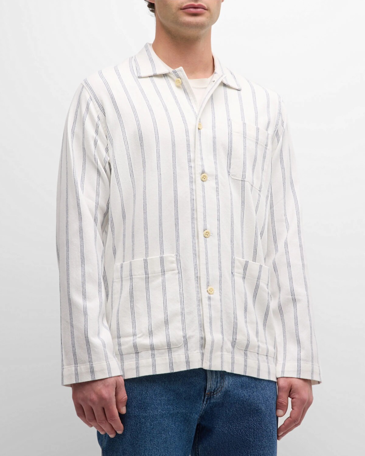 

Мужской № 106 толстая полосатая рубашка Original Madras Trading Co., цвет White Blue Stripe