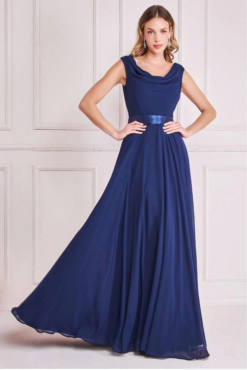 Шифоновое платье макси с воротником-хомутом Goddiva, темно-синий платье макси с открытыми плечами и аквалангом goddiva синий