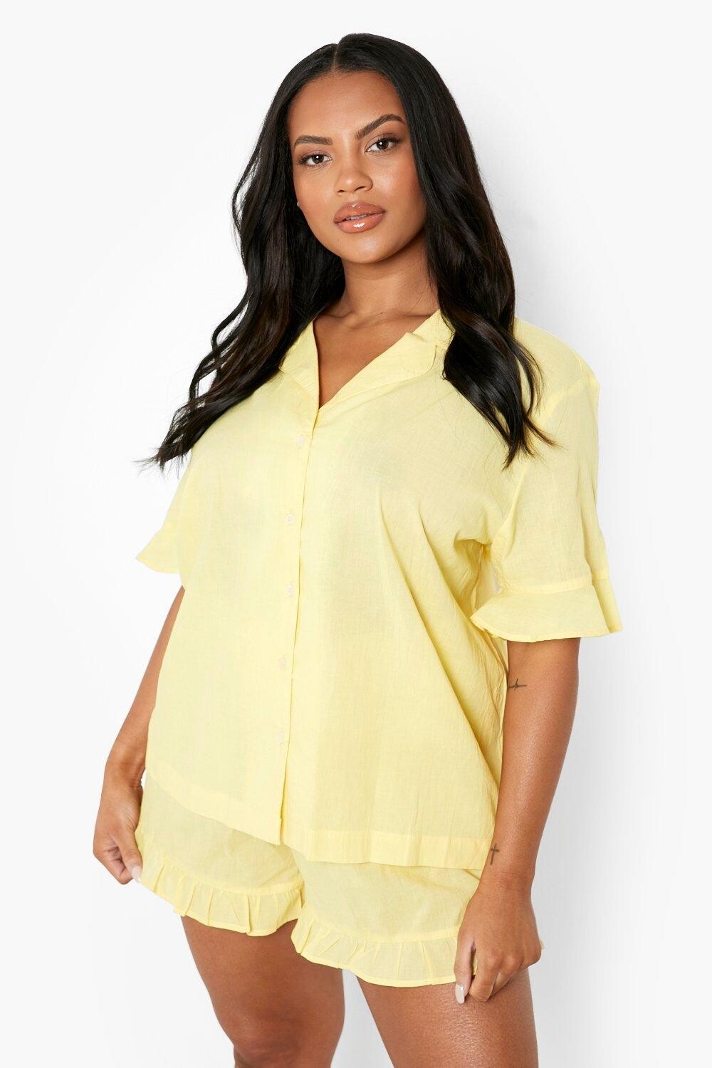 

Пижамная рубашка с рукавами mix & match plus Boohoo, лемон