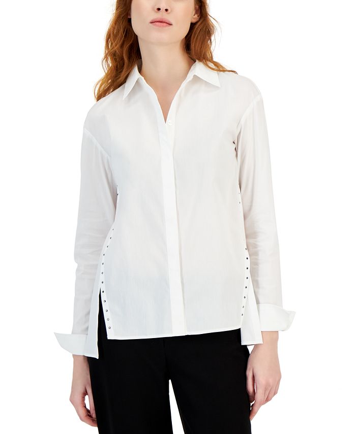 Женская рубашка с отделкой стразами и ступенчатым подолом Anne Klein, белый