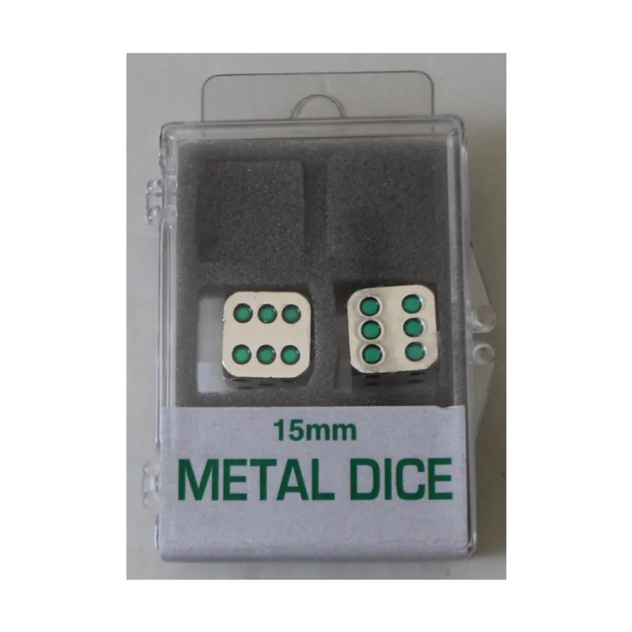 

Металлические кубики d6 15 мм с зелеными шипами (2), Dice - Metal, Standard Sized (Koplow)