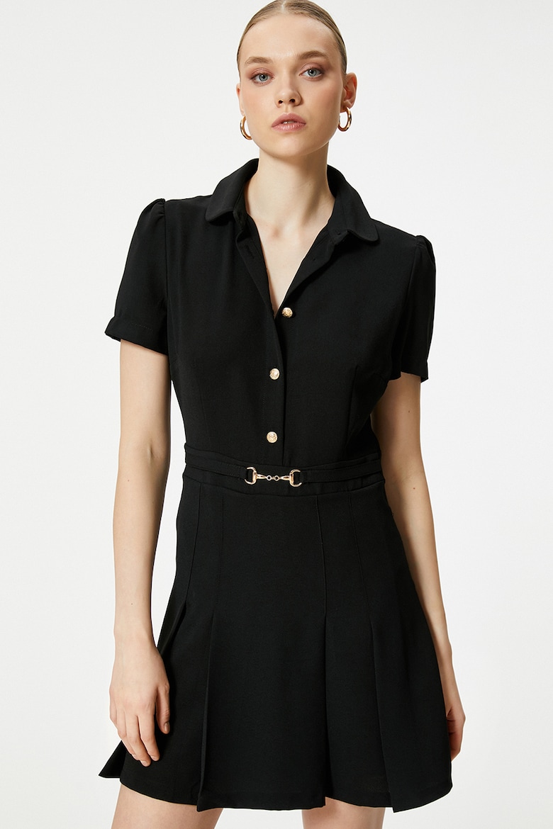 Короткое платье с разрезом на пуговицах Koton, черный платье короткое с принтом на пуговицах m черный