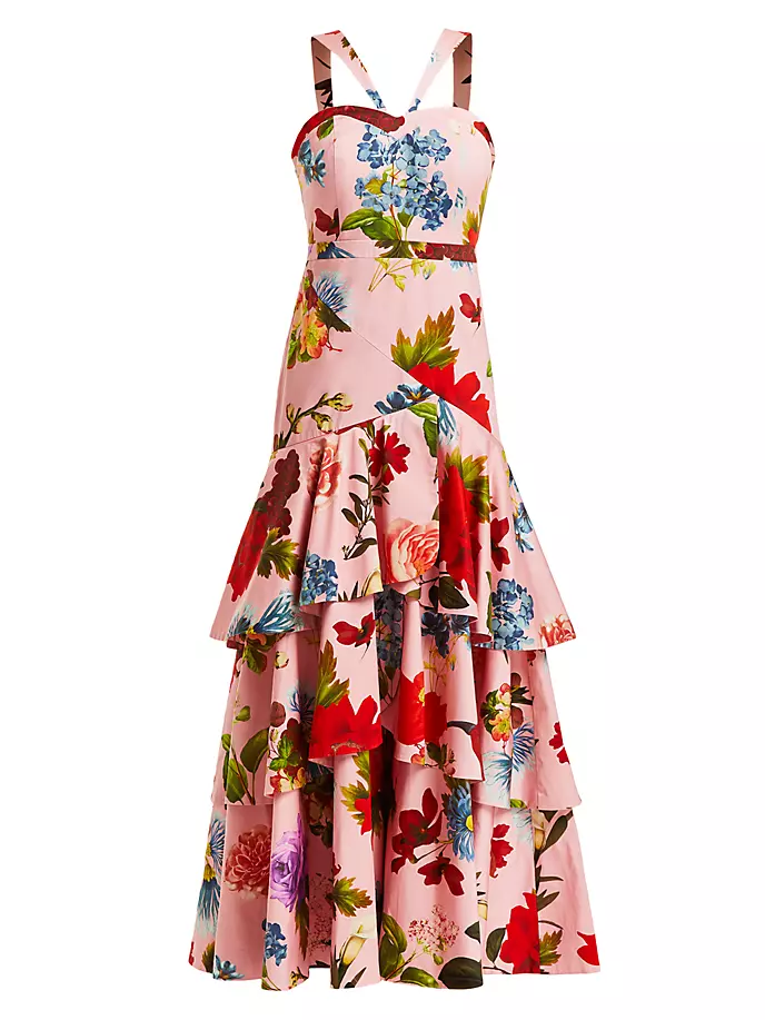 вставка new garden многоцветный 25x75 Многоярусное платье с цветочным принтом Victoria Mestiza New York, цвет pink garden