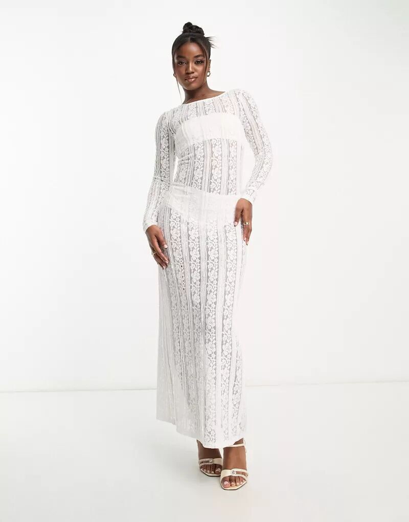 

Белое кружевное свадебное платье макси Pieces Bridal