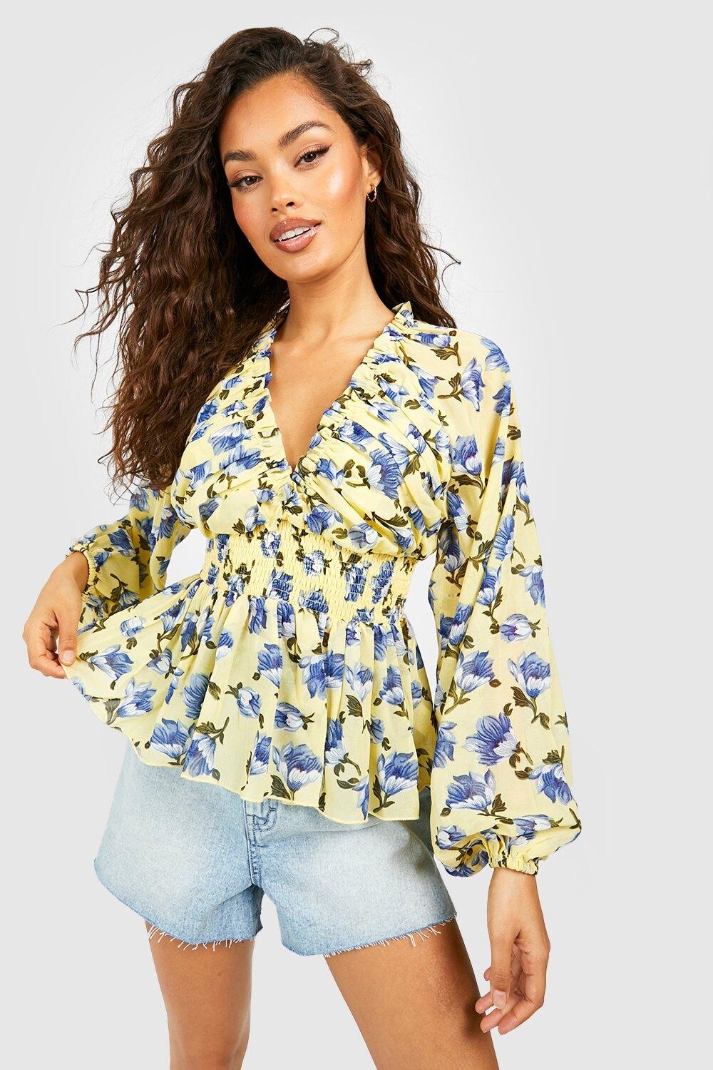 

Блузка с цветочным шифоном Boohoo, желтый
