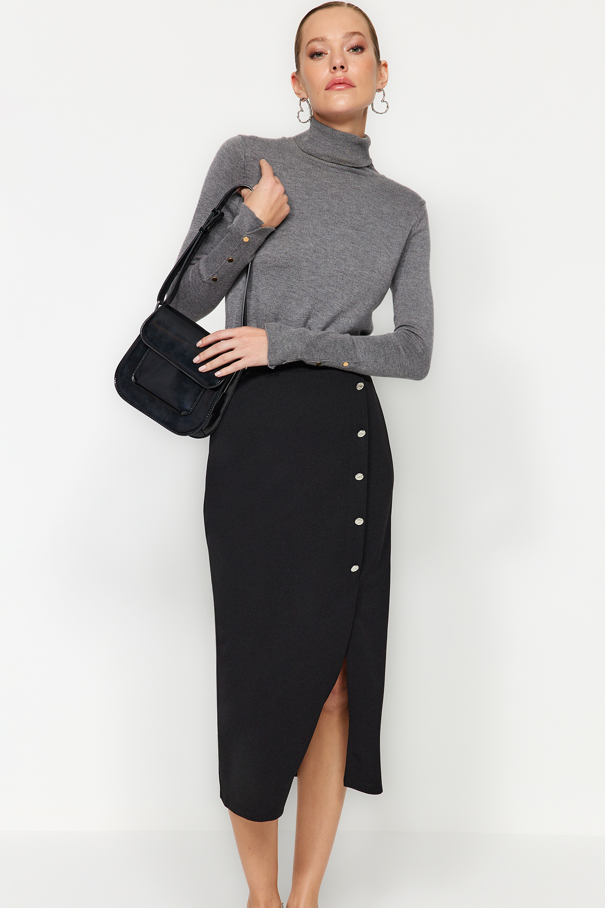 Юбка-карандаш Trendyol миди эластичная с высокой талией, черный юбка карандаш мамабэль миди размер 42 серый