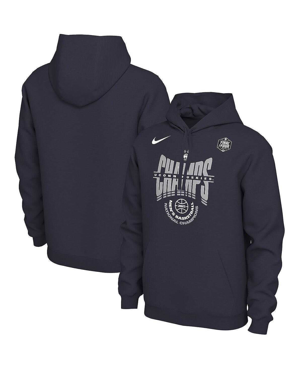 цена Мужской темно-синий пуловер с капюшоном для раздевалки UConn Huskies NCAA 2023, мужской баскетбольный пуловер с капюшоном для национальных чемпионов Nike