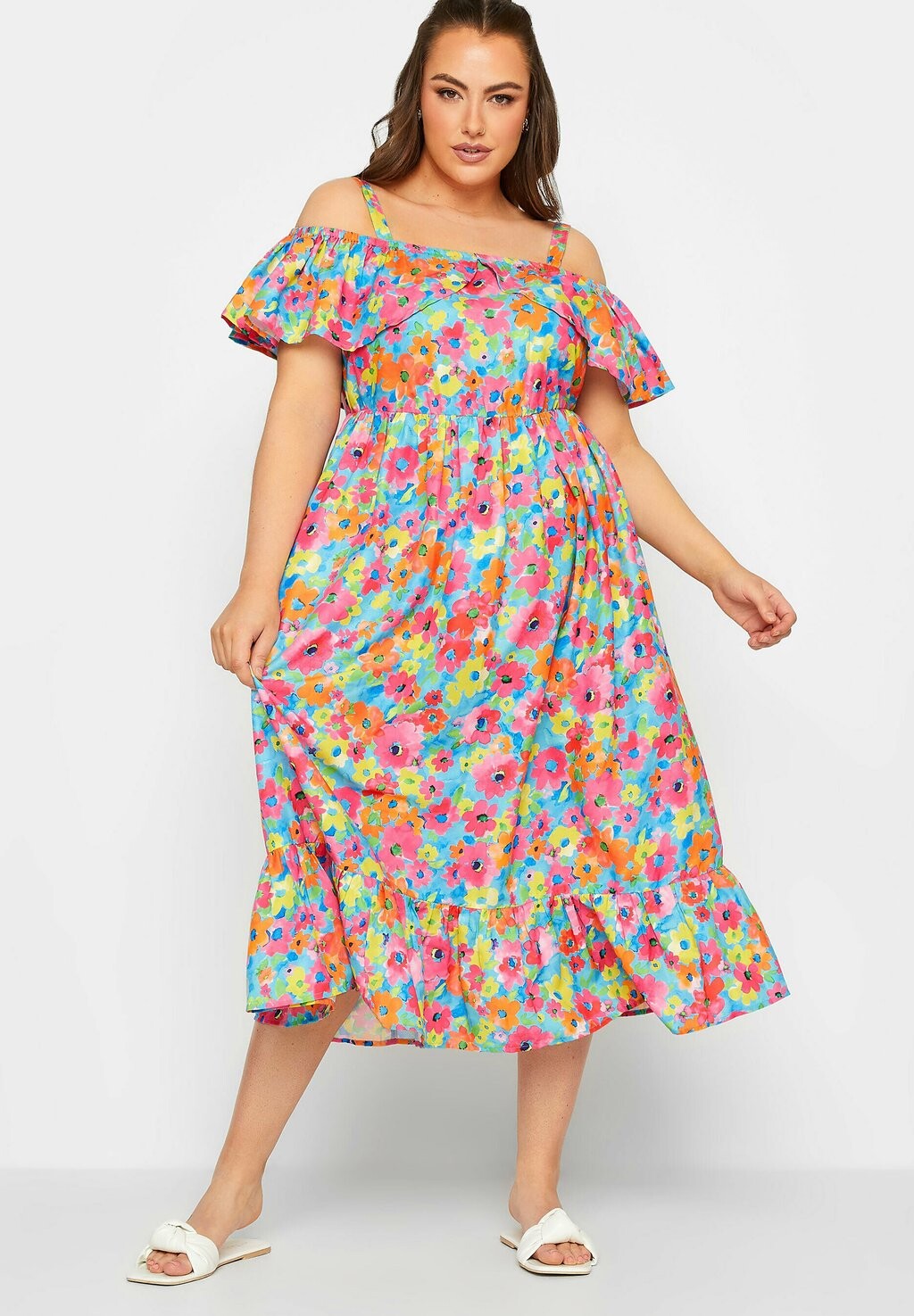 

Платье повседневное FLORAL FRILL COLD SHOULDER MIDI Yours Clothing, цвет pink