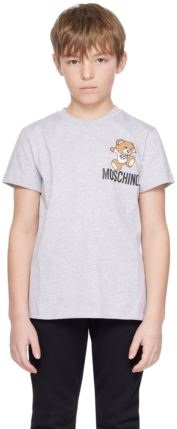 Детская серая футболка с плюшевым мишкой Moschino